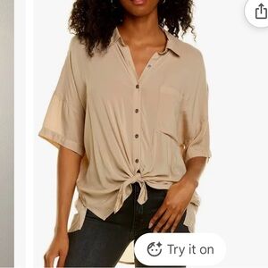 Splendid Cream Button-Down Tie-Front Shirt